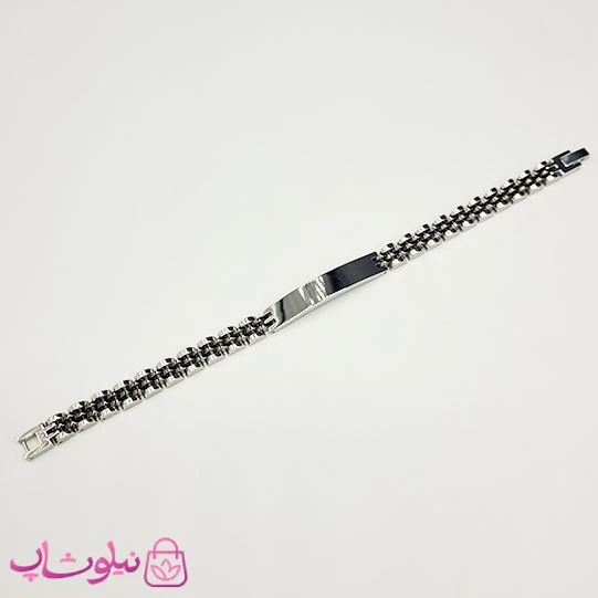 دستبند مردانه رولکس مشکی نقره ای پلاک دار استیل کد 6991