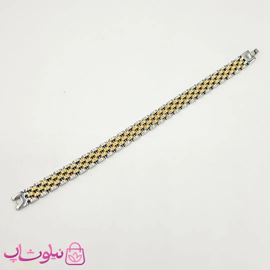 دستبند مردانه زنانه استیل طرح رولکس دو رنگ طلایی نقره ای کد 700