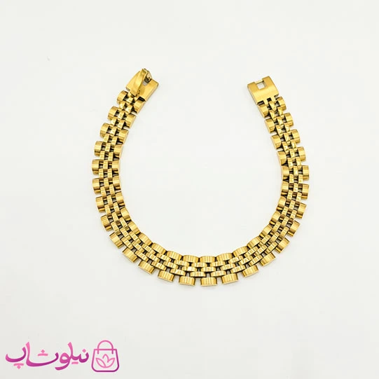 دستبند مردانه زنانه استیل طرح رولکس طلایی کد 700