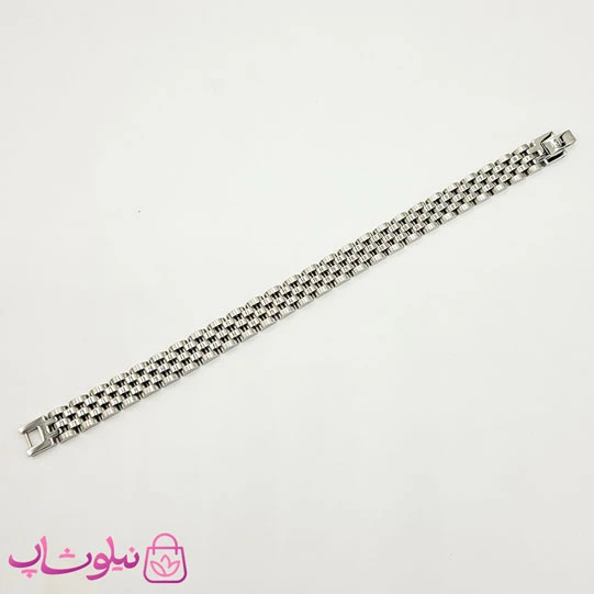 دستبند مردانه زنانه استیل طرح رولکس نقره ای کد 600