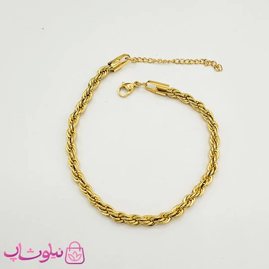 دستبند مردانه طنابی استیل طلایی 22 سانت 5 میل کد 895