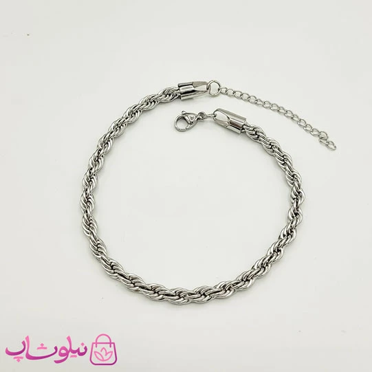 دستبند مردانه طنابی استیل نقره ای 22 سانت 5 میل کد 795