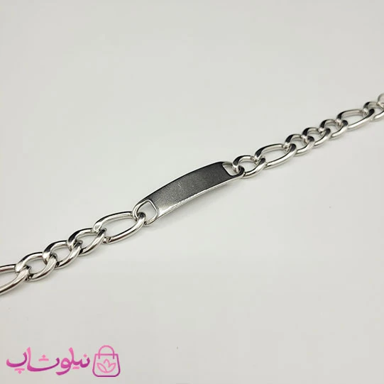 دستبند مردانه مدل فیگارو پلاک دار نقره ای رنگ کد 2891
