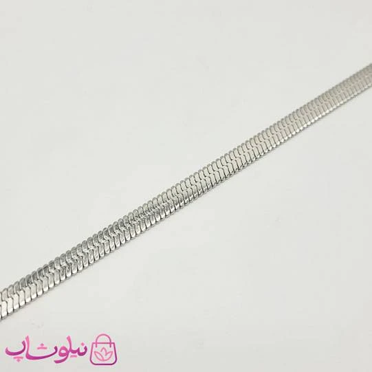دستبند مردانه مدل هرینگبون تخت نقره ای استیل 22 سانت 7 میل کد 999