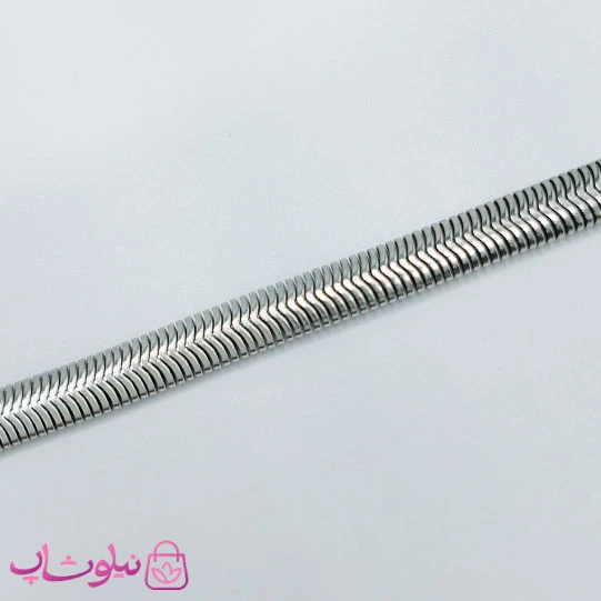 دستبند مردانه مدل هرینگبون نرم نقره ای استیل 23 سانت 8 میل کد 999