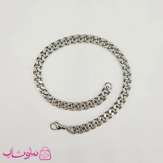 دستبند مردانه مدل کارتیه نقره ای استیل 22 سانت 5 میل کد 2291