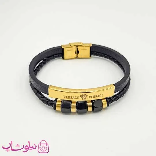 دستبند مردانه چرم و استیل مدل ورساچه