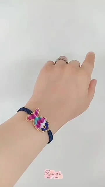 دستبند منجوقی ژاپنی میوکی طرح ماهی با اتصالات میکرو مکرومه نخی