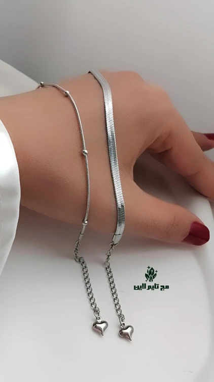 دستبند نقره ای با زنجیر قابل سایز شدن