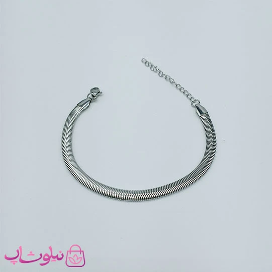 دستبند هرینگبون نقره ای رنگ مدل نرم عرض 8 میل کد 941