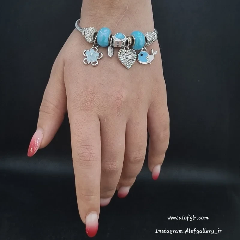دستبند پاندورا سیلور آبی آسمونی (ارسال رایگان)کد250203