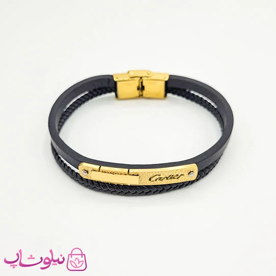 دستبند پسرانه چرم و استیل مدل کارتیه Cartier کد 1188