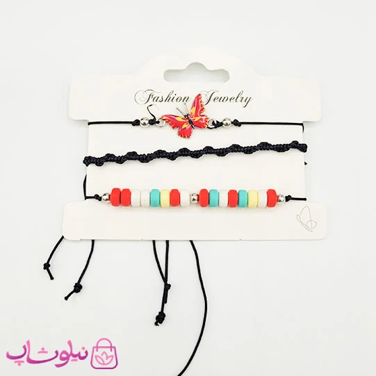 دستبند یا پابند دخترانه رنگی طرح پروانه پک سه عددی