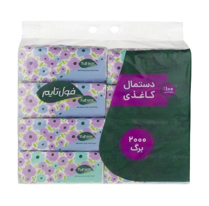 دستمال اقتصادی فول تایم 250 برگ دولا بسته 8 عددی