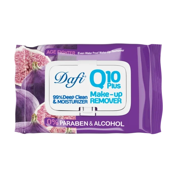 دستمال مرطوب پاک کننده آرایش دافی مدل Q10 طرح میوه انجیر بسته 50 عددی