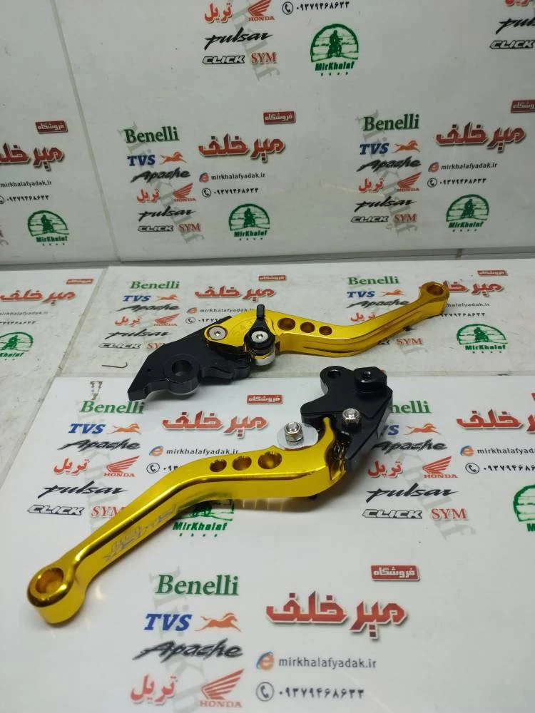 دسته (کتی) کلاچ و ترمز حرفه ای اسپرت رنتال cnc موتور هوندا کلیک و طرح کلیک استیل زرد طلایی