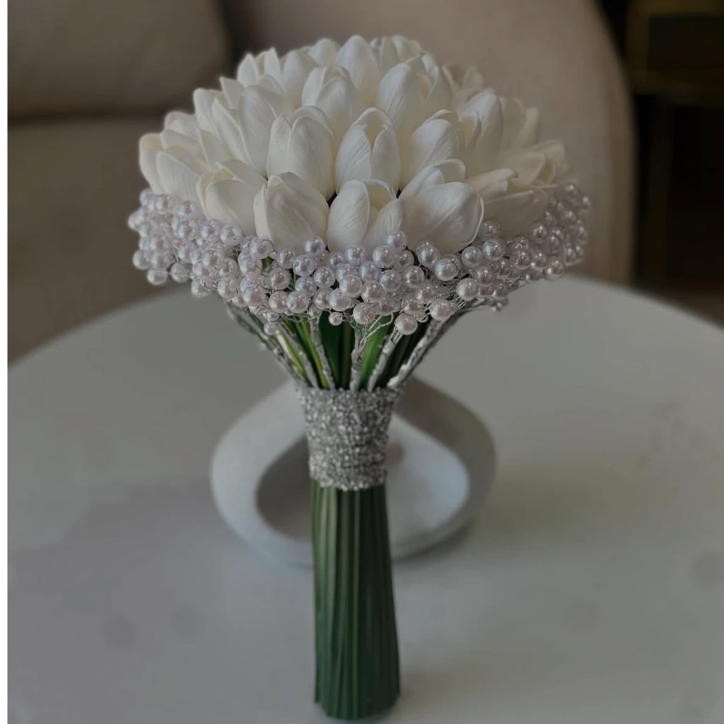 دسته گل عربی لاله لمسی 30 شاخه پرفروش با مروارید
