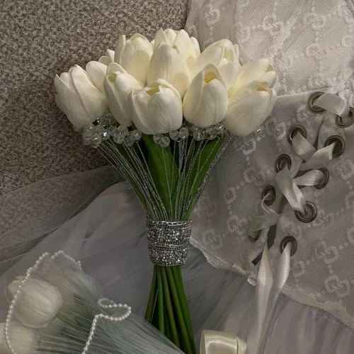 دسته گل عروس لاله لمسی مصنوعی 20 شاخه