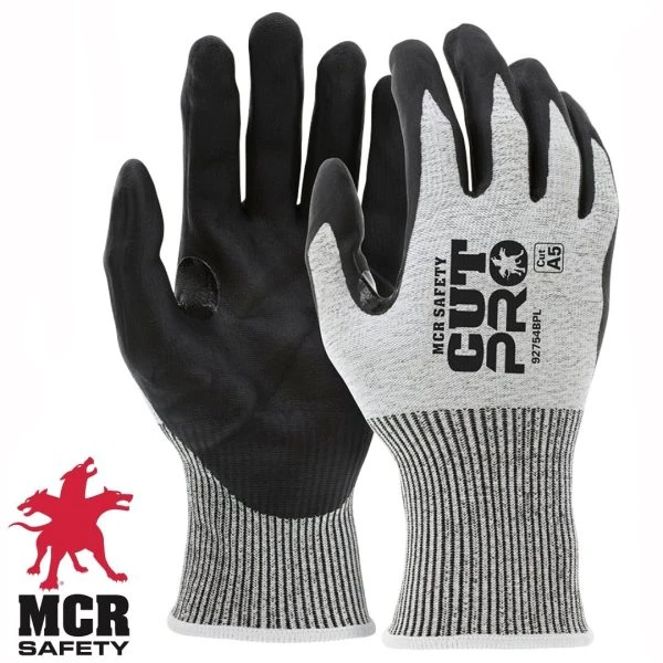 دستکش ایمنی ضدبرش(کولار A5)کات F با روکش فوم نیتریل کات پرو برند ام سی ار آمریکا GLOVES CUT PRO A5 MCR SAFETY