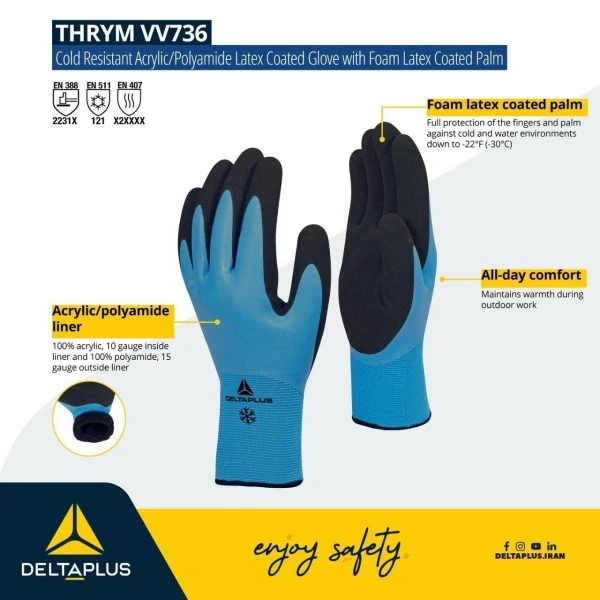 دستکش برودت و واترپروف دلتاپلاس مدل Delta Plus VV 736