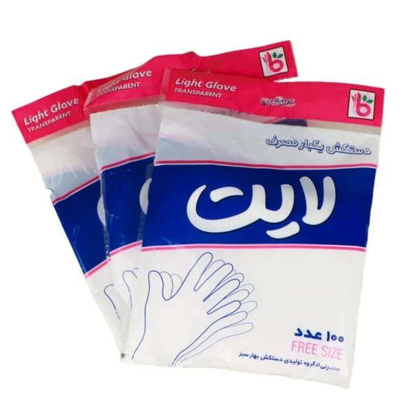 دستکش نایلونی یکبار مصرف لایت بسته 100 عددی