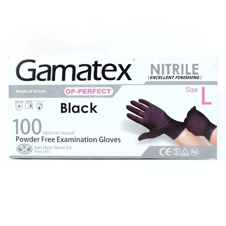 دستکش نیتریل گاماتکس دستکش معاینه op gamatex سایز لارج 100 عددی