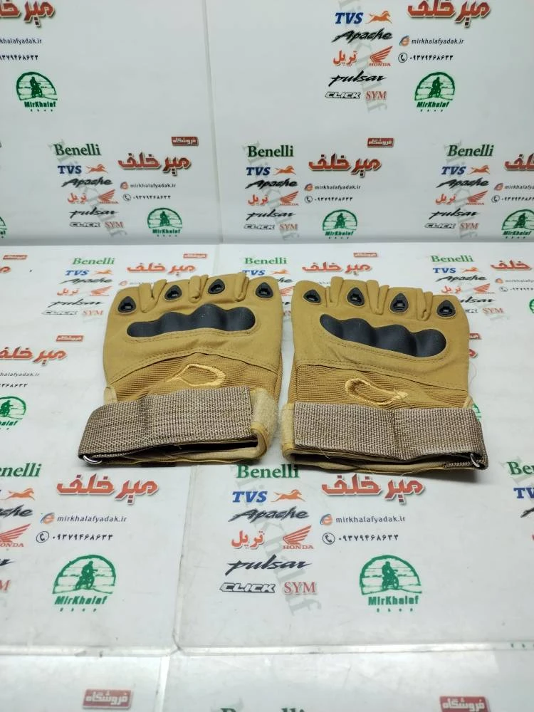 دستکش نیمه انگشتی حرفه ای پروتکشن دار (ضربه گیر) اسپرت رنگ کرمی