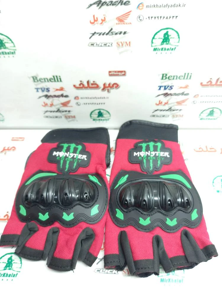 دستکش نیمه انگشتی حرفه ای پروتکشن دار (ضربه گیر) اسپرت مدل مانستر قرمز
