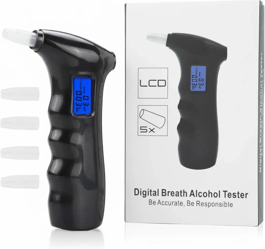 دستگاه تست الکل قابل حمل مدل LCD Breathalyzer با دقت بالا و ۵ سری دهانی