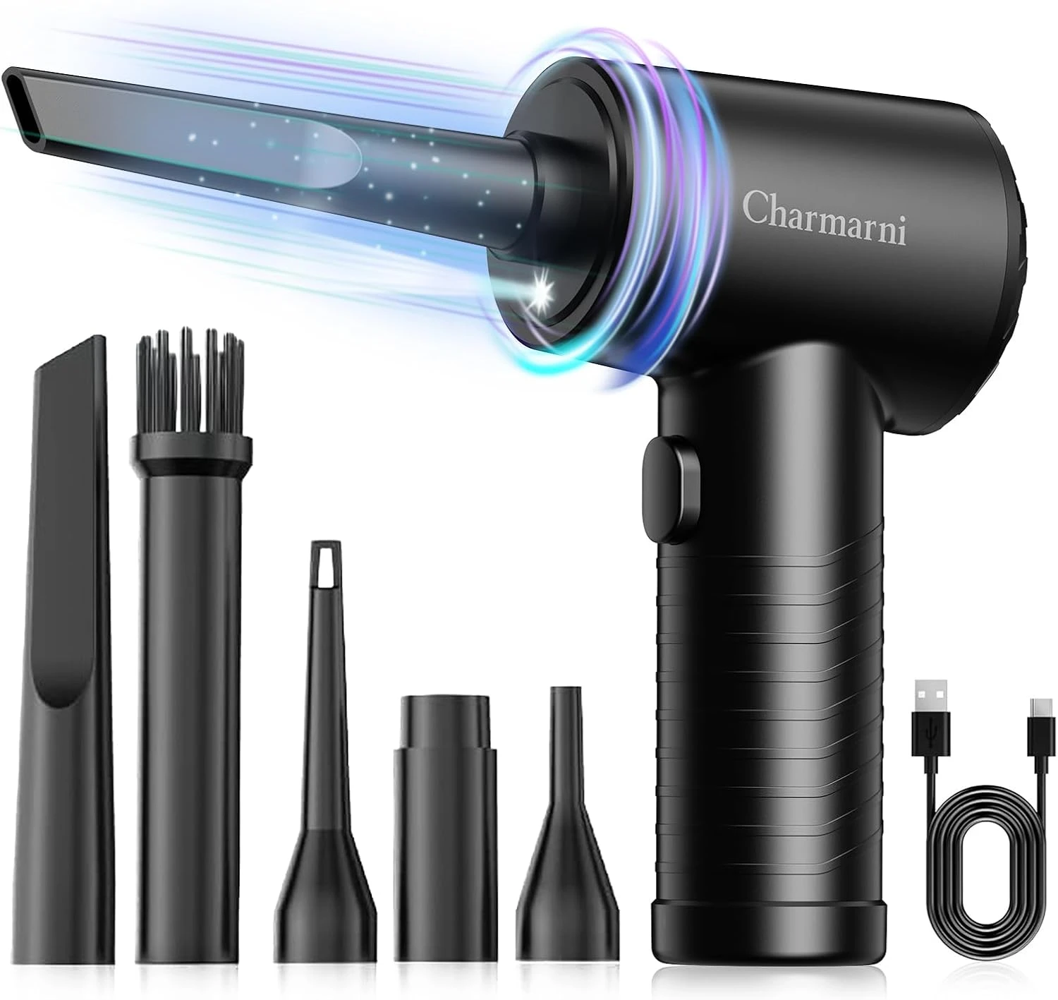 دستگاه دمنده شارژی Charmarni مدل AD68 – سه سرعت، 5 نازل، USB-C (68 وات)