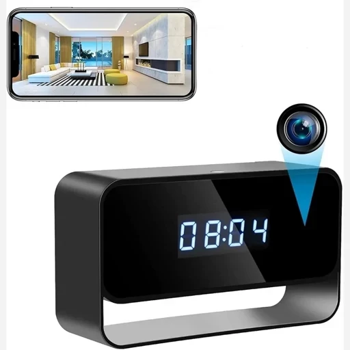 دوربین امنیتی (ساعت رو میزی) Wifi پخش زنده .رم خور. دید در شب. بیسیم اورجینال امازون المان