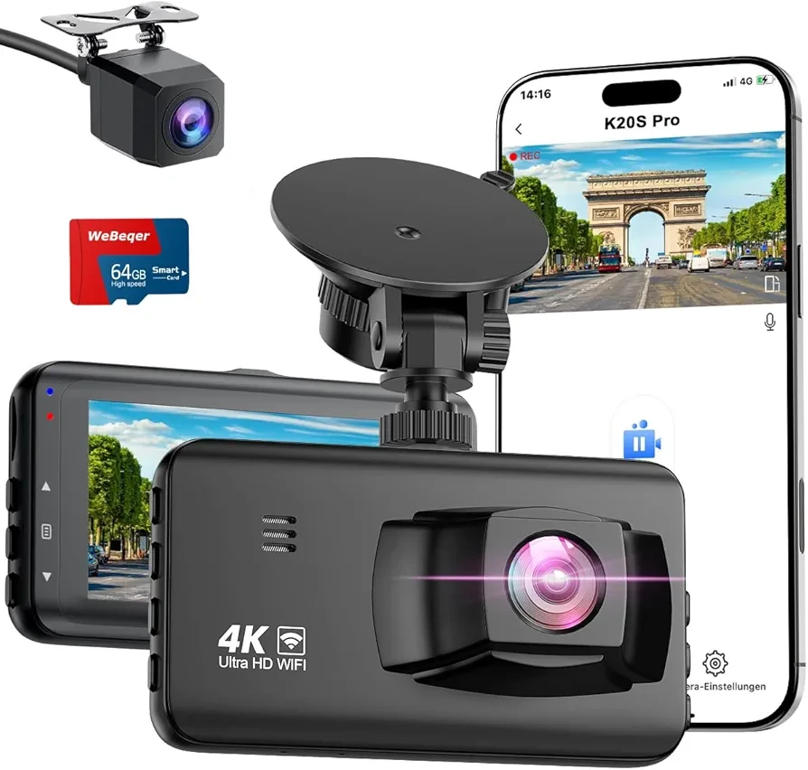 دوربین ثبت وقایع 4k وایفا. تایم لپس همراه رم 64گیگ دوربین دنده عقب ضبط 24 ساعته اورجینال امازون المان