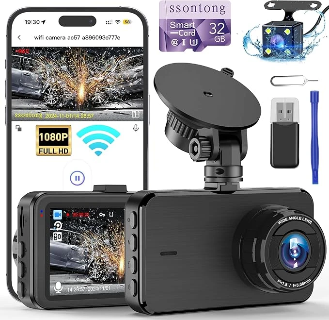 دوربین ثبت وقایع خودرو SSONTONG 1080P مدل A16 با Wi-Fi و زاویه دید 170° | آمازونیکس