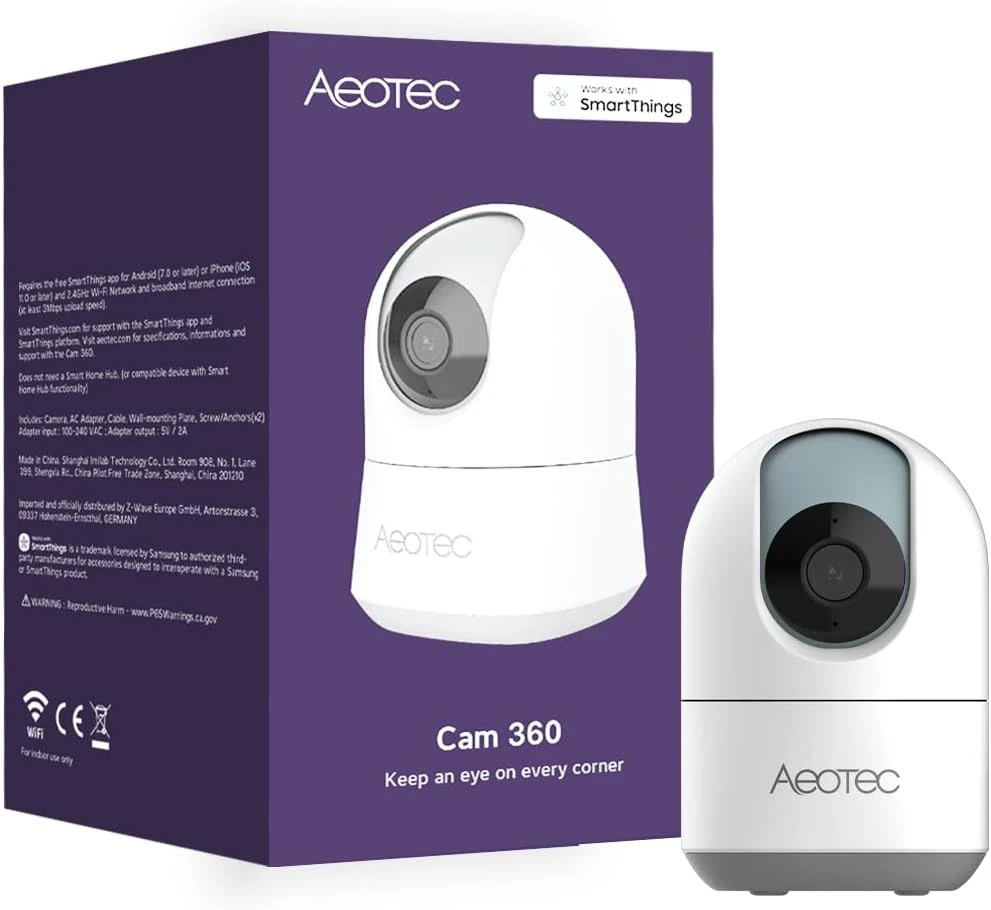 دوربین مداربسته خانگی Aeotec Cam 360 سازگار با SmartThings با دید ۳۶۰ درجه و Full HD | آمازونیکس