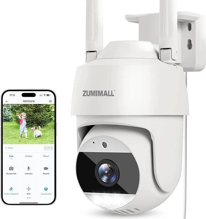 دوربین مداربسته هوشمند امنیتی فضای باز ZUMIMALL مدل 2K با چرخش 360°، دید در شب رنگی و پشتیبانی الکسا