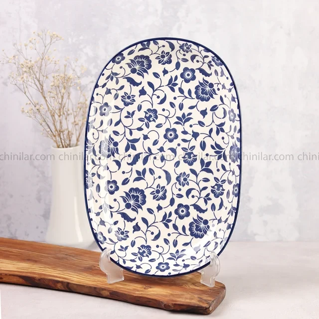 دیس بیضی بزرگ پروتی طرح گل آبی