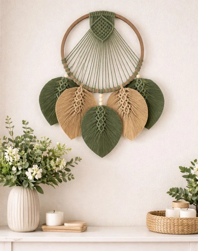 دیوارکوب مکرومه حلقه ای طرح برگ