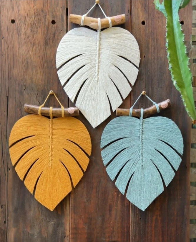 دیوارکوب مینیمال مکرومه تک برگ انجیری