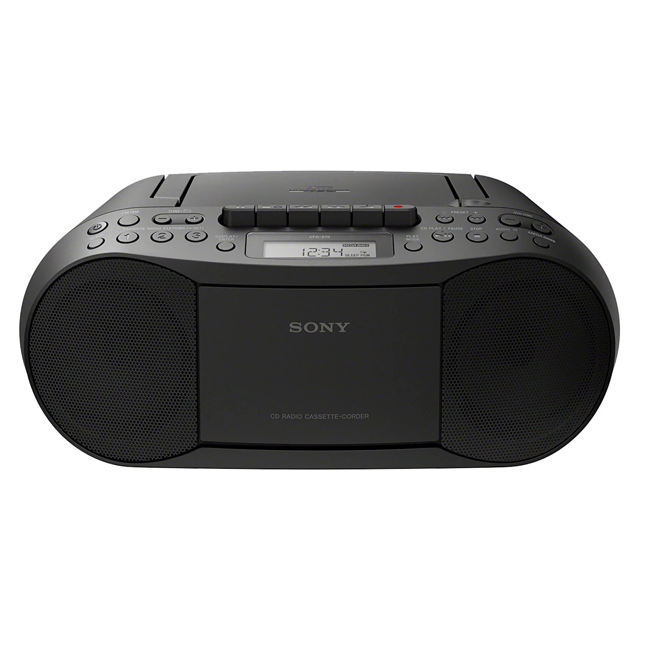 رادیو صوتی خانگی داخلی (سیاه) با 6 باتری Stamina C سونی CFDS70 CD / Cassette Boombox ا Sony Stereo CD/Cassette Boombox Home Audio Radio, Black (CFDS70BLK), 13.7 x 6.1 x 9 inches