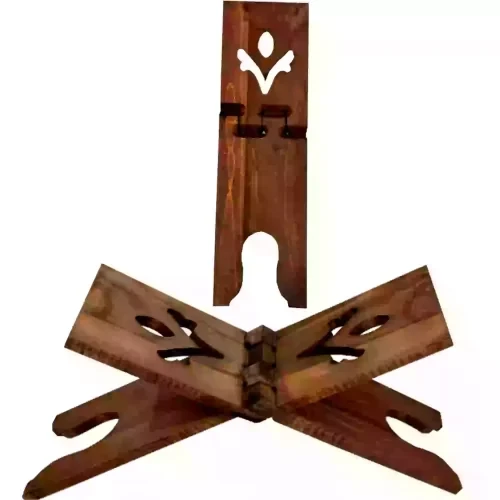 رحل قرآن چوبی قهوه ای طرح لاله کوچک ابعاد 11در35سانت کد 104046