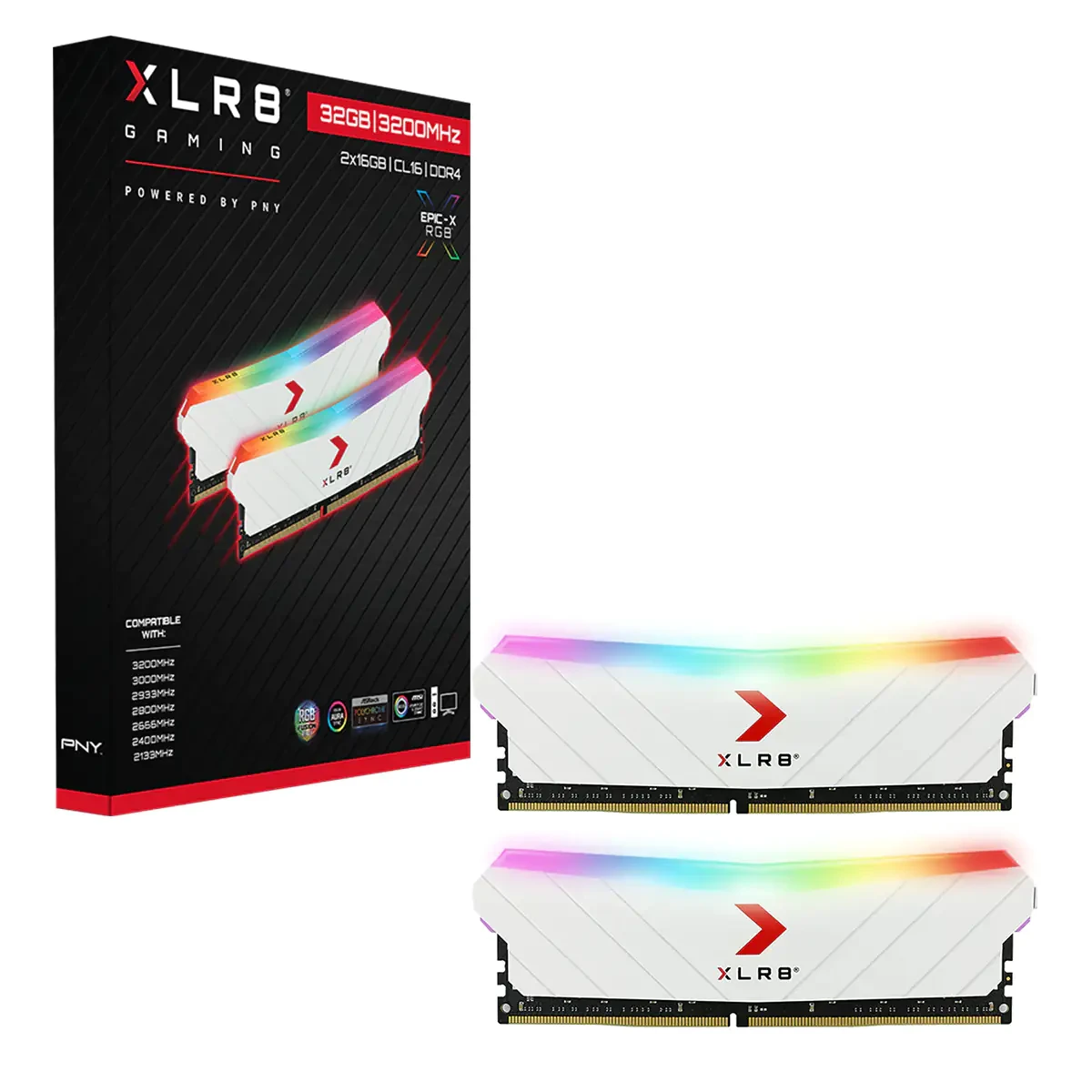 رم کامپیوتر پی ان وای XLR8 EPIC-X RGB DDR4 با ظرفیت 32 گیگابایت (2×16GB) فرکانس 3200 مگاهرتز