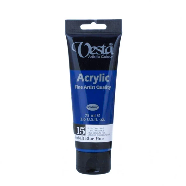 رنگ اکریلیک وستا کد cobalt blue hue 15 حجم 75 میل