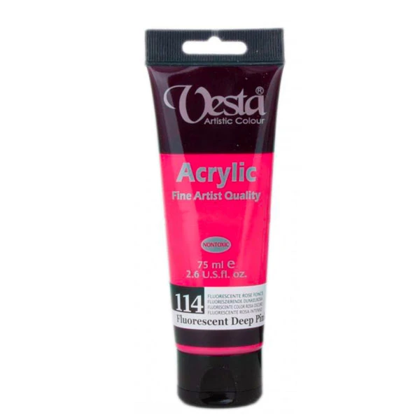 رنگ اکریلیک وستا کد fluorescent deep pink 114 حجم 75 میل