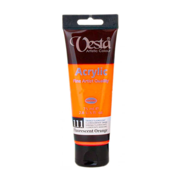 رنگ اکریلیک وستا کد fluorescent orange 111 حجم 75 میل