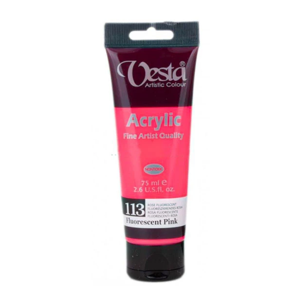 رنگ اکریلیک وستا کد fluorescent pink 113 حجم 75 میل