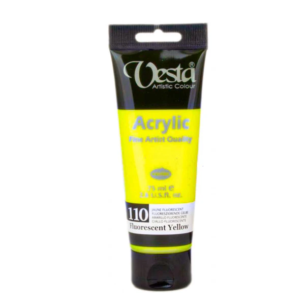 رنگ اکریلیک وستا کد fluorescent yellow 110 حجم 75 میل