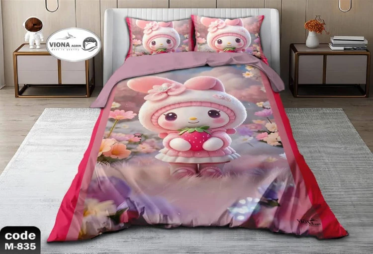 رو تختی یک نفره دخترانه 4 تکه میکرو فایبر مخمل برند ویونا آکرین کد 835