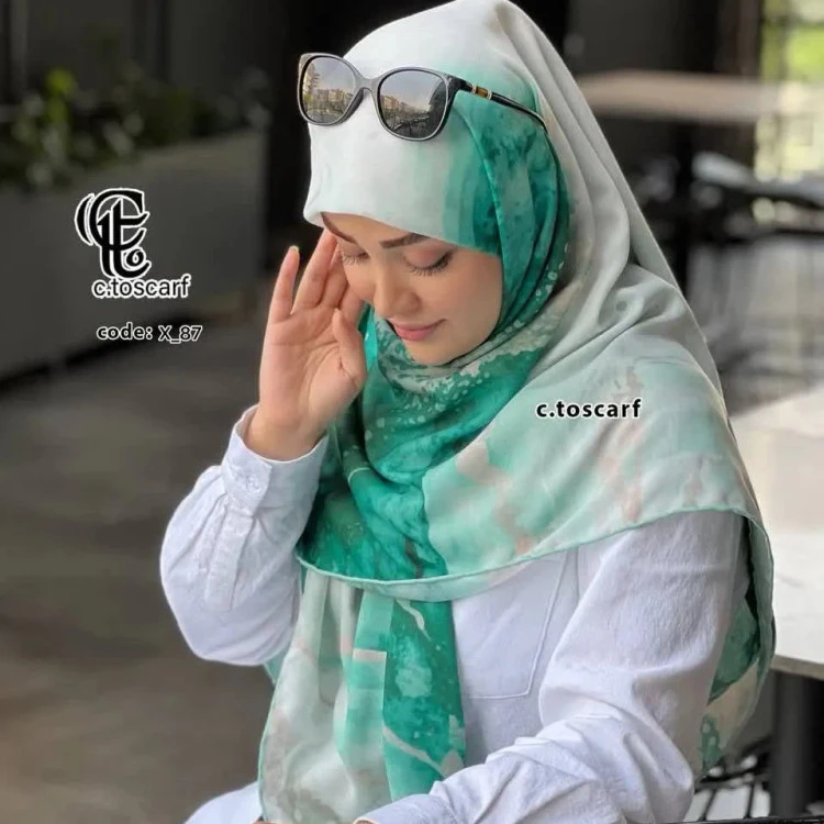 روسری ابری و بادی سبز 140 سانتیمتر طرح خاص جنس نخ کاستوم سیتو