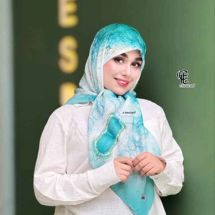 روسری طرح رزیتا نخ کاستوم سایز 115 فیروزه ای و آبی