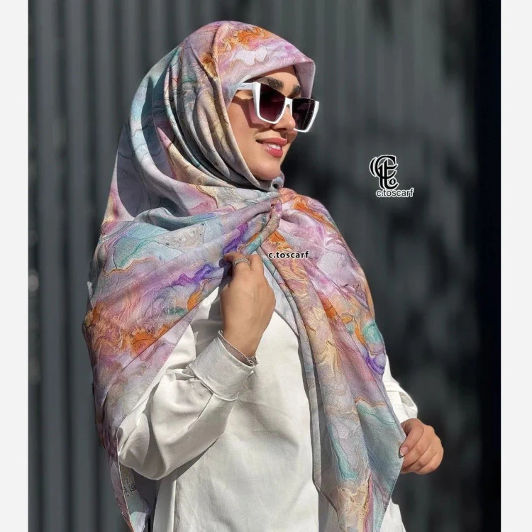 روسری طرح نازلی قواره بزرگ دور چرخ دوز مزونی رنگی ملیح و شاد